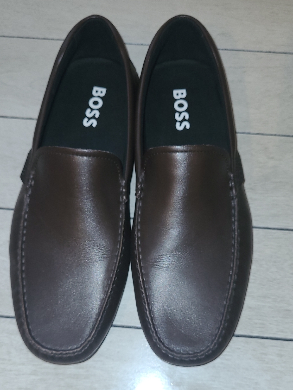 BOSS Men's Dark Brown Leather Slip-On Loafers